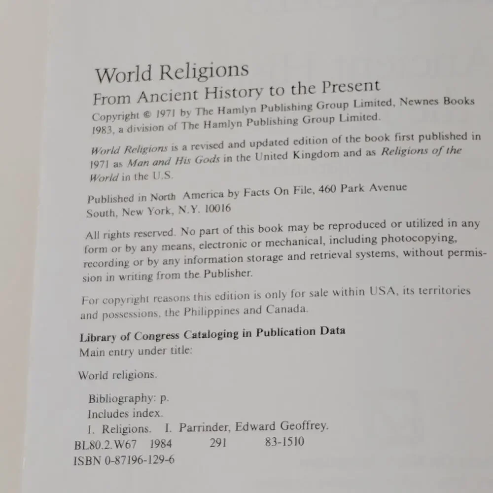 World Religions: Ancient History to Present - 1984 Paperback by Parrinder